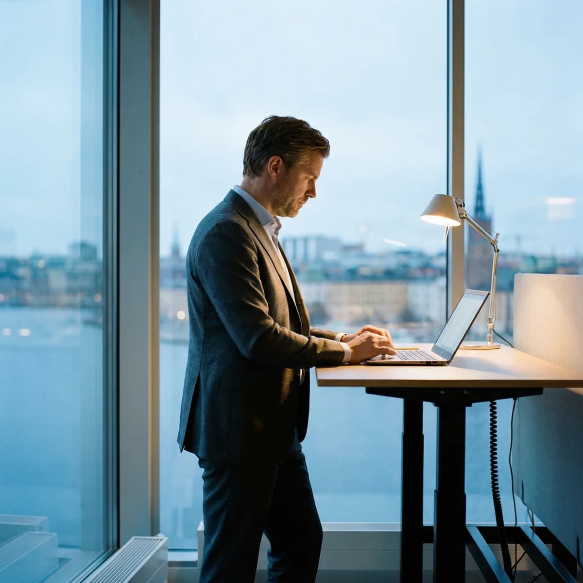 Man working at standing desk