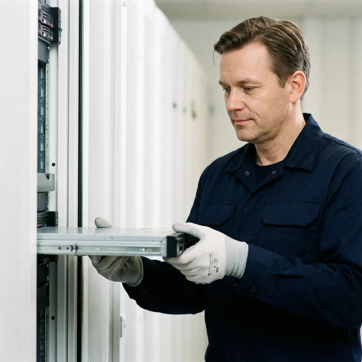 Man racking one server