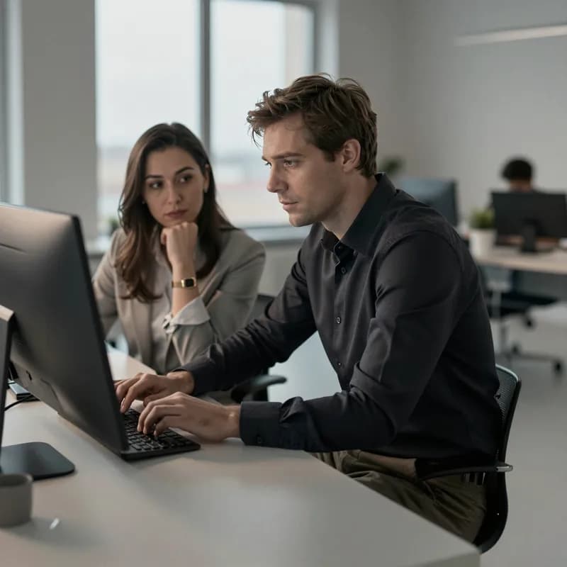 People helping at computer