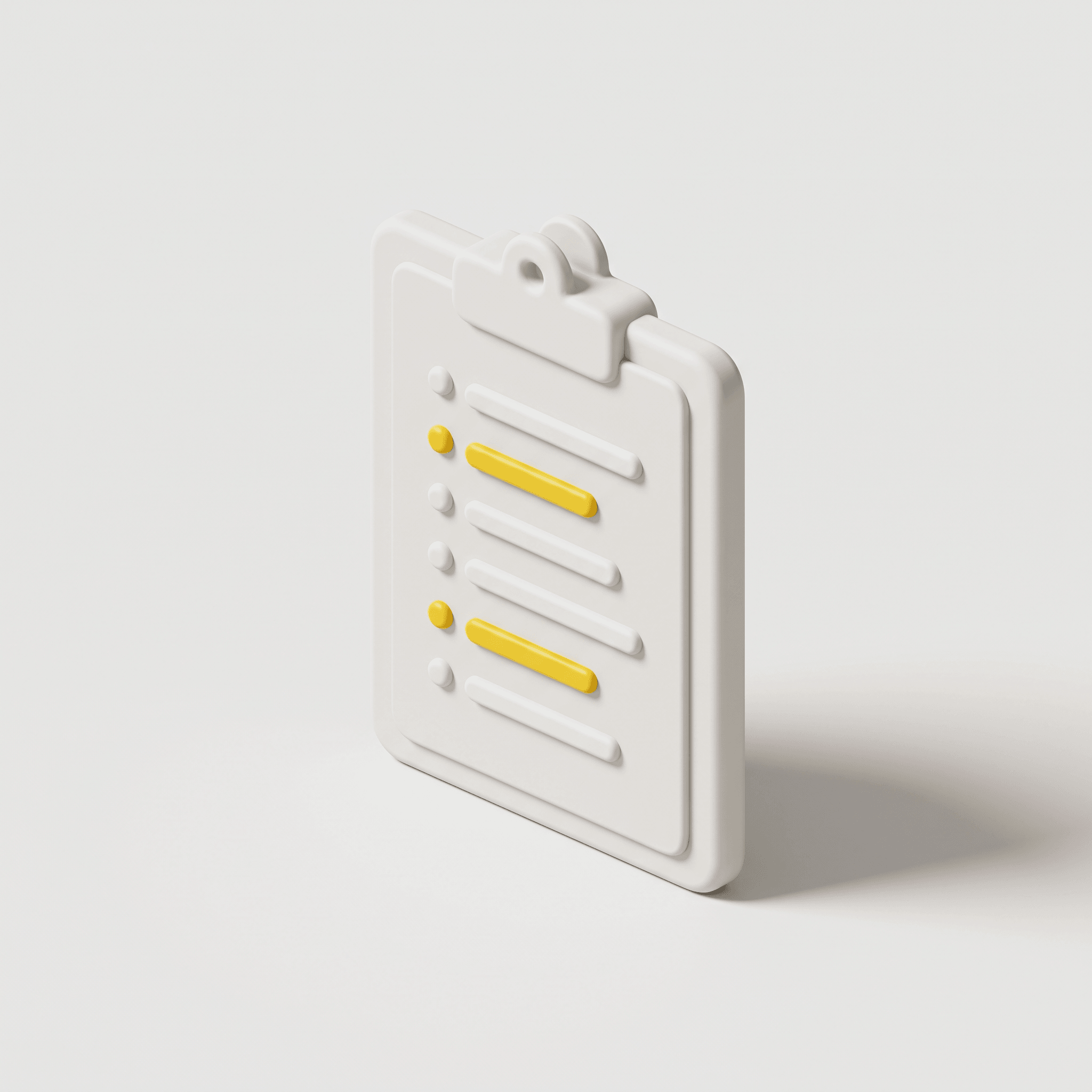 3D-illustration i lerstil av en skrivplatta med en checklista, två punkter markerade i gult.