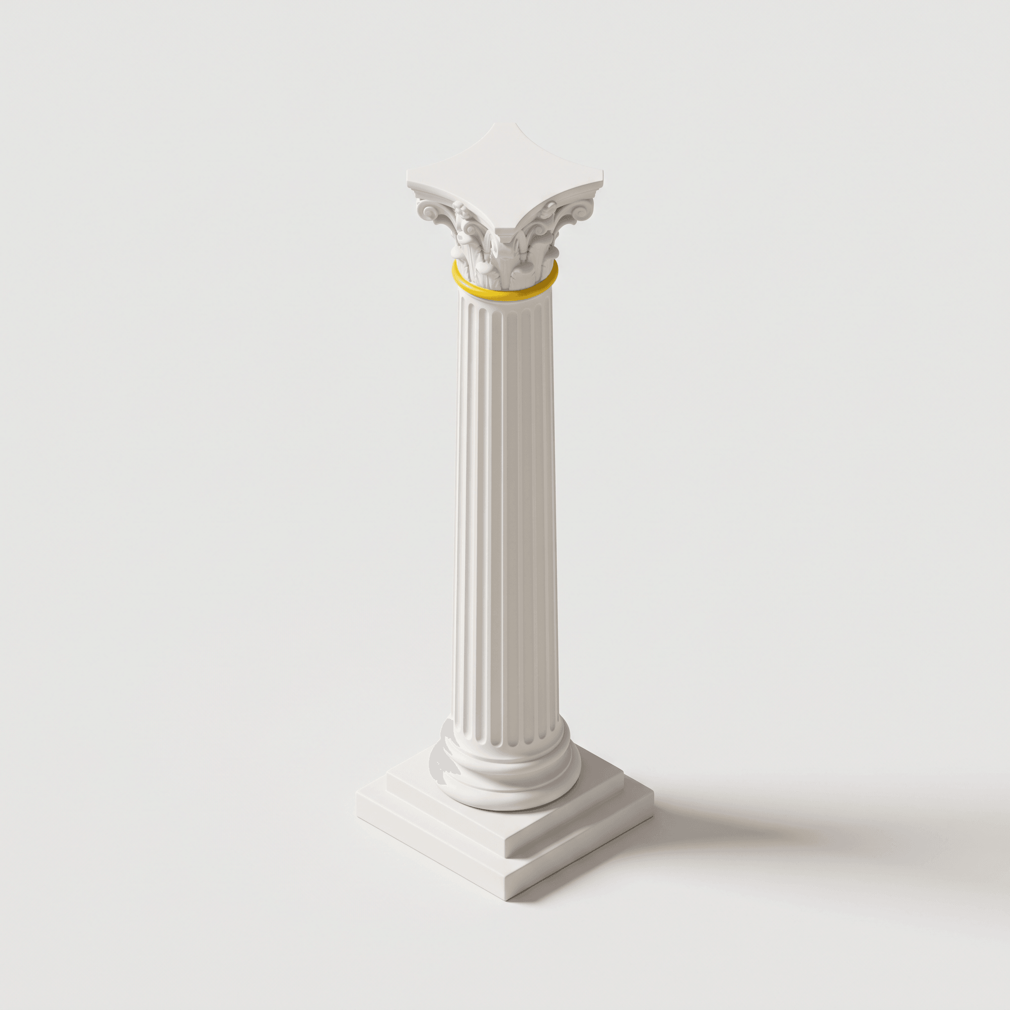 3D-illustration i lerstil av en korintisk kolonn med en gul ring under kapitälet.