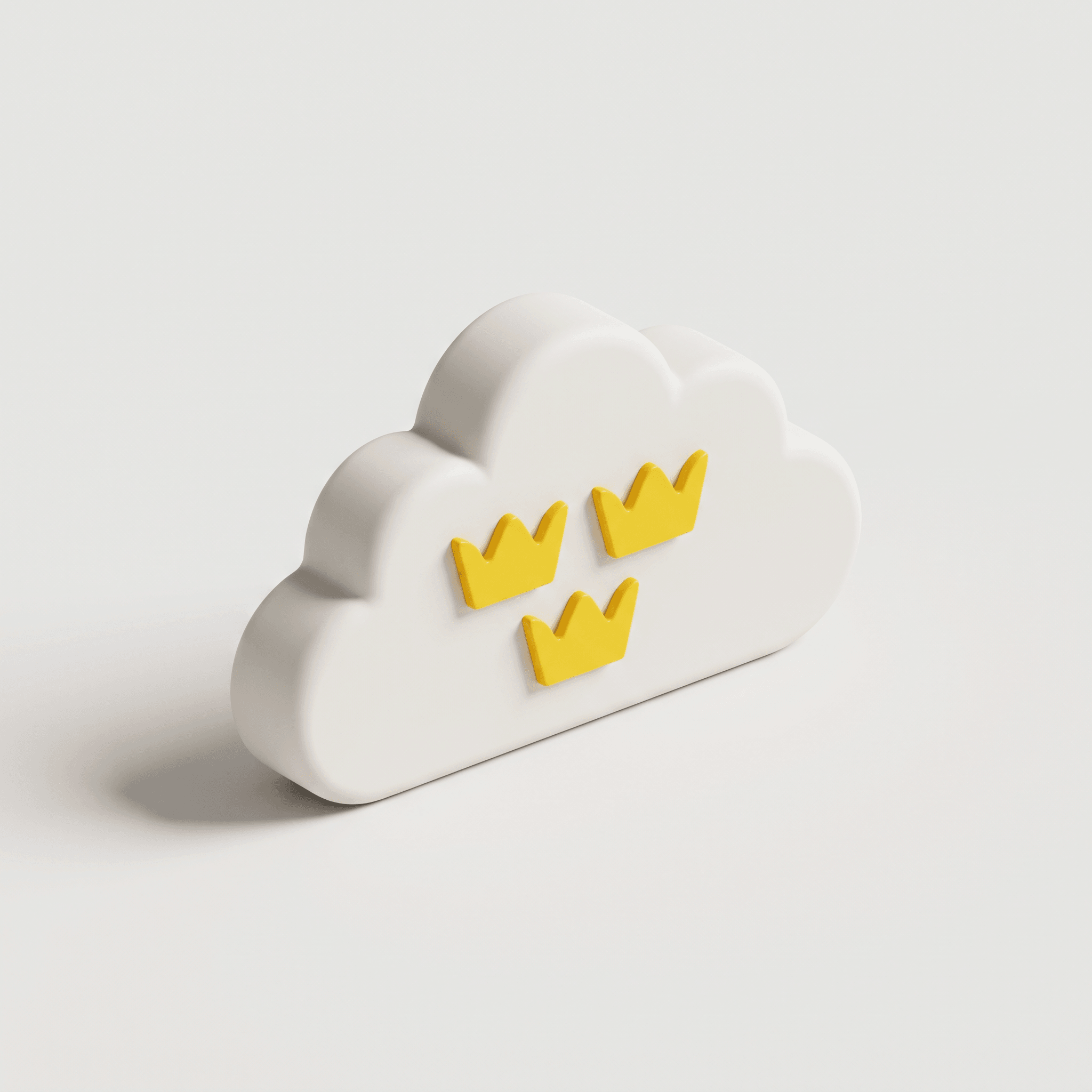 3D-illustration i lerstil av ett moln med tre gula kronor.